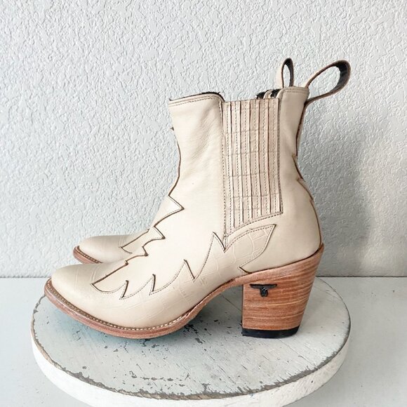 Lane CHELSEA Womens Cowboy Bootie 7.5 Western Ivory Short Cowgirl Ankle Boots - Picture 4 of 11